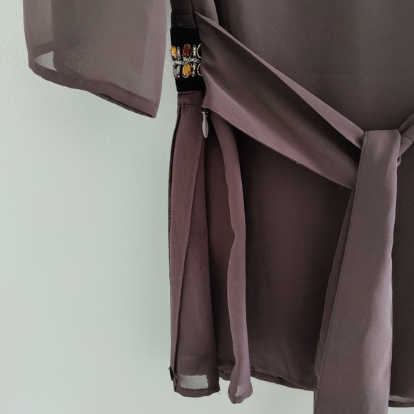 Esprit brown crepe fabric blouse with velvet and bead details size M - Picture 2 of 11